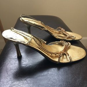 Nine West gold rhinestone bling strappy sandals